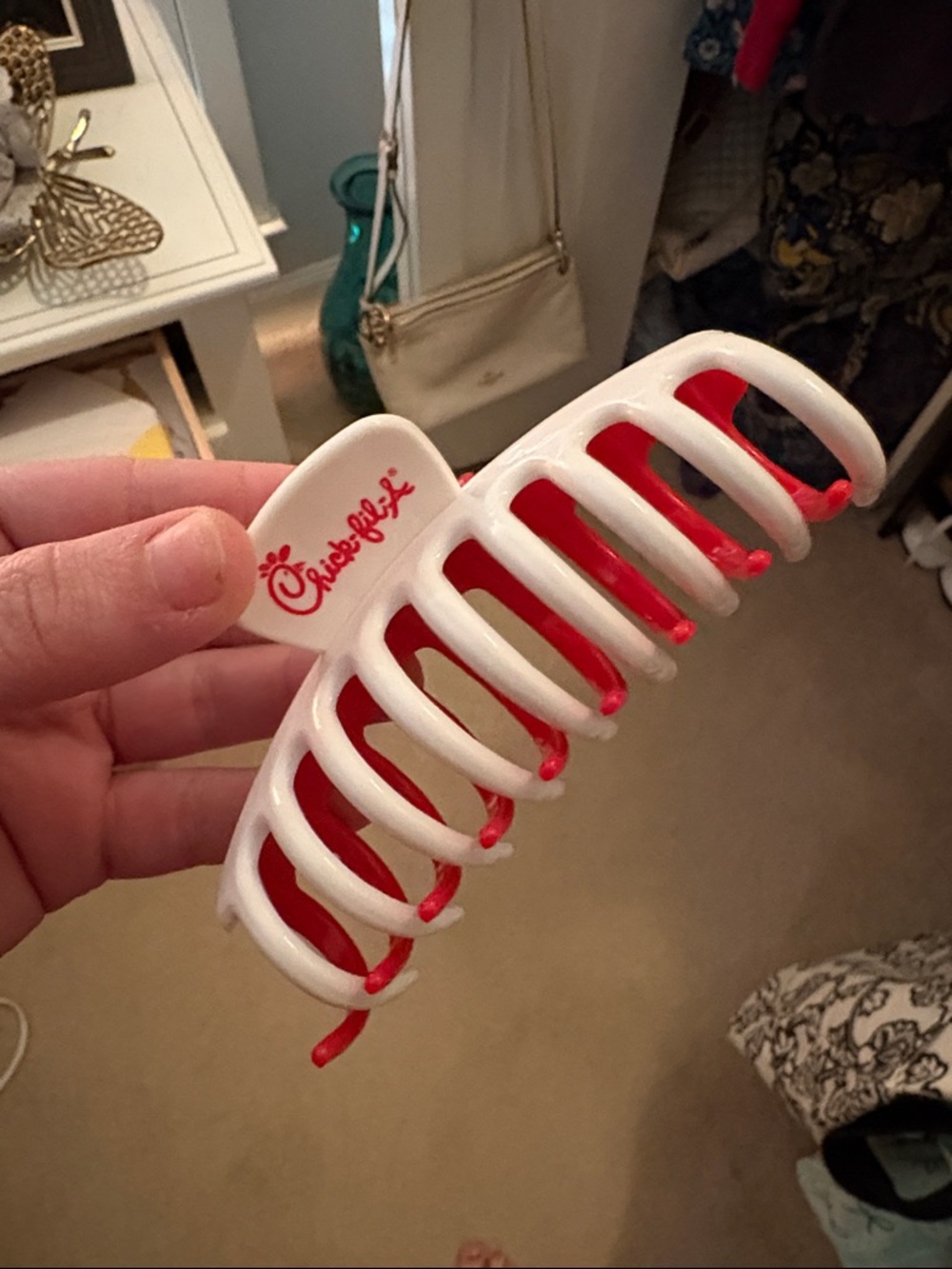 Chick-fil-A White and Red Hair Claw Clip